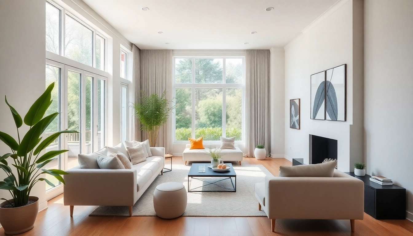 View of an entire interior design makeover with a modern aesthetic and bright natural lighting.